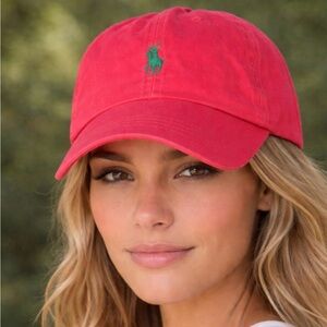 Sporty ball cap from Polo Ralph Lauren with pony emblem on front.